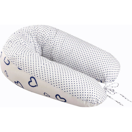 Ados poduszka do karmienia 150 x 30 cm serduszka kropki niebieska biała