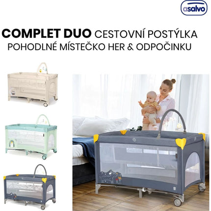 Asalvo Łóżeczko turystyczne Complet duo hedgehog, drugie dno, pałąk do zabawek