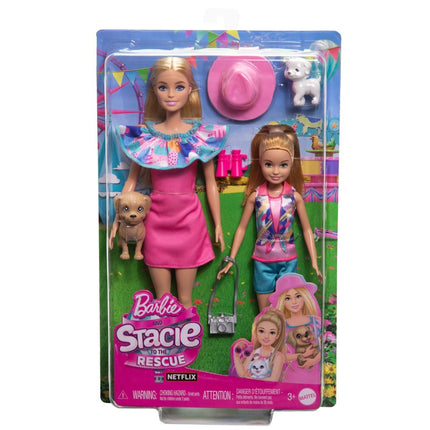 Barbie i Stacie na ratunek dwupak lalek ze szczeniątkami i akcesoriami