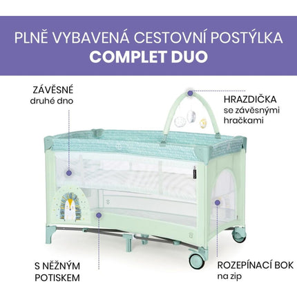 Asalvo Łóżeczko turystyczne Complet duo hedgehog, drugie dno, pałąk do zabawek
