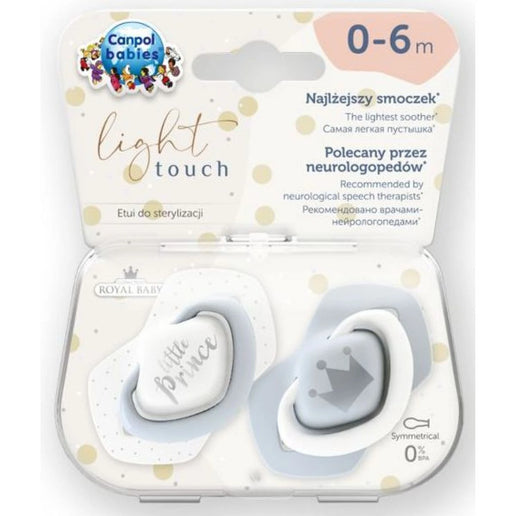 Zestaw symetrycznych silikonowych smoczków Light touch 0-6m Royal Baby niebieski