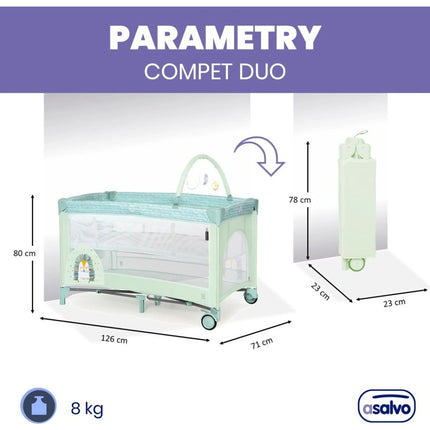 Asalvo Łóżeczko turystyczne Complet duo hedgehog, drugie dno, pałąk do zabawek