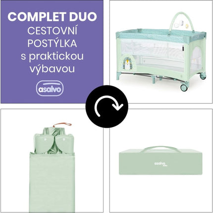 Asalvo Łóżeczko turystyczne Complet duo hedgehog, drugie dno, pałąk do zabawek