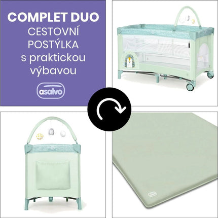 Asalvo Łóżeczko turystyczne Complet duo hedgehog, drugie dno, pałąk do zabawek